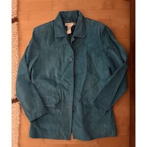 VTG Jessica Holbrook Blue Teal Leather Vintage Blazer Western Jacket Boho M